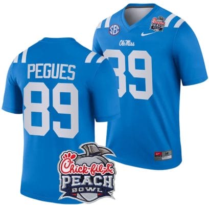 JJ Pegues Jersey #89 Ole Miss Rebels Peach Bowl Patch 2024 College Football Blue