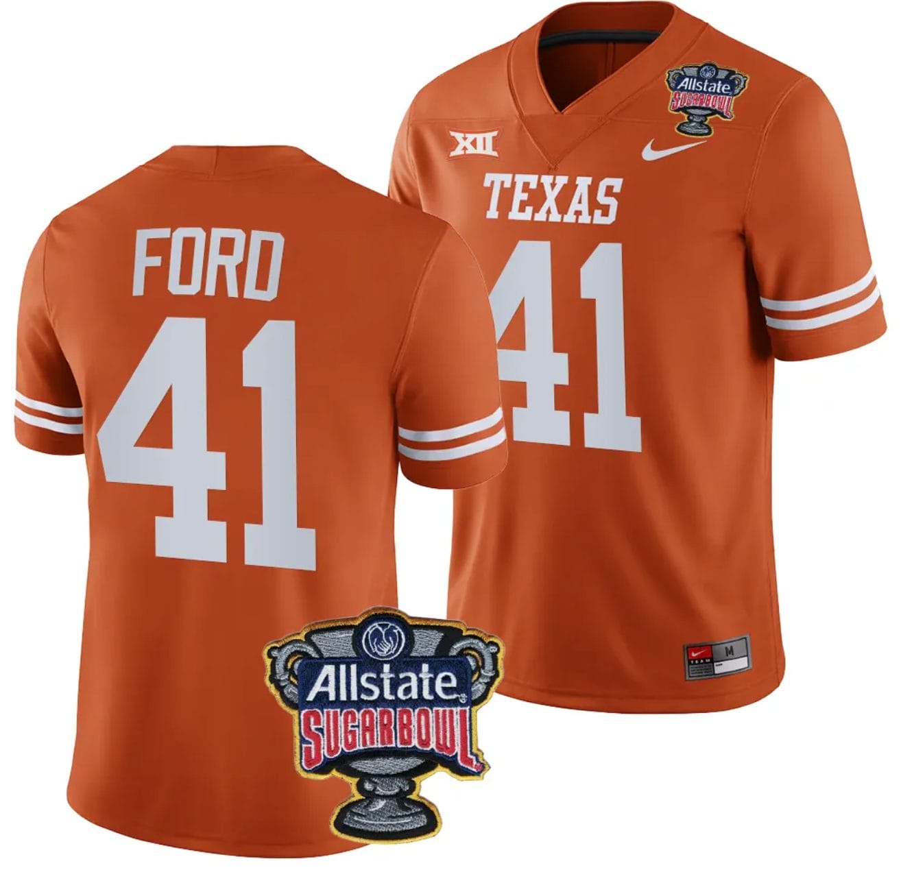Jaylan Ford Jersey #41 Texas Longhorns Allstate Sugar Bowl Patch 2024 College Football Orange 1 Jaylan Ford Jersey #41 Texas Longhorns Allstate Sugar Bowl Patch 2024 College Football Orange