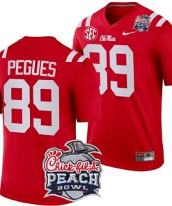 JJ Pegues Jersey #89 Ole Miss Rebels Peach Bowl Patch 2024 College Football Red