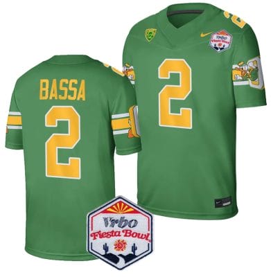 Jeffrey Bassa Jersey #2 Oregon Ducks Fiesta Bowl Patch 2024 Football Playoff Green