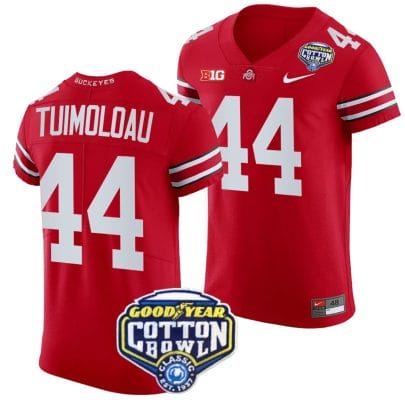 JT Tuimoloau Jersey #44 Ohio State Buckeyes Cotton Bowl Patch 2023 Football Scarlet