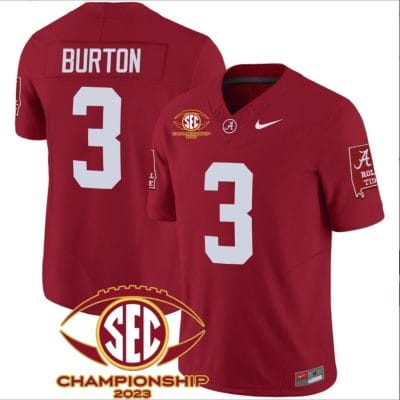 Jermaine Burton Jersey #3 Alabama Crimson SEC Championship 2023 Patch Vapor Limited Football Crimson
