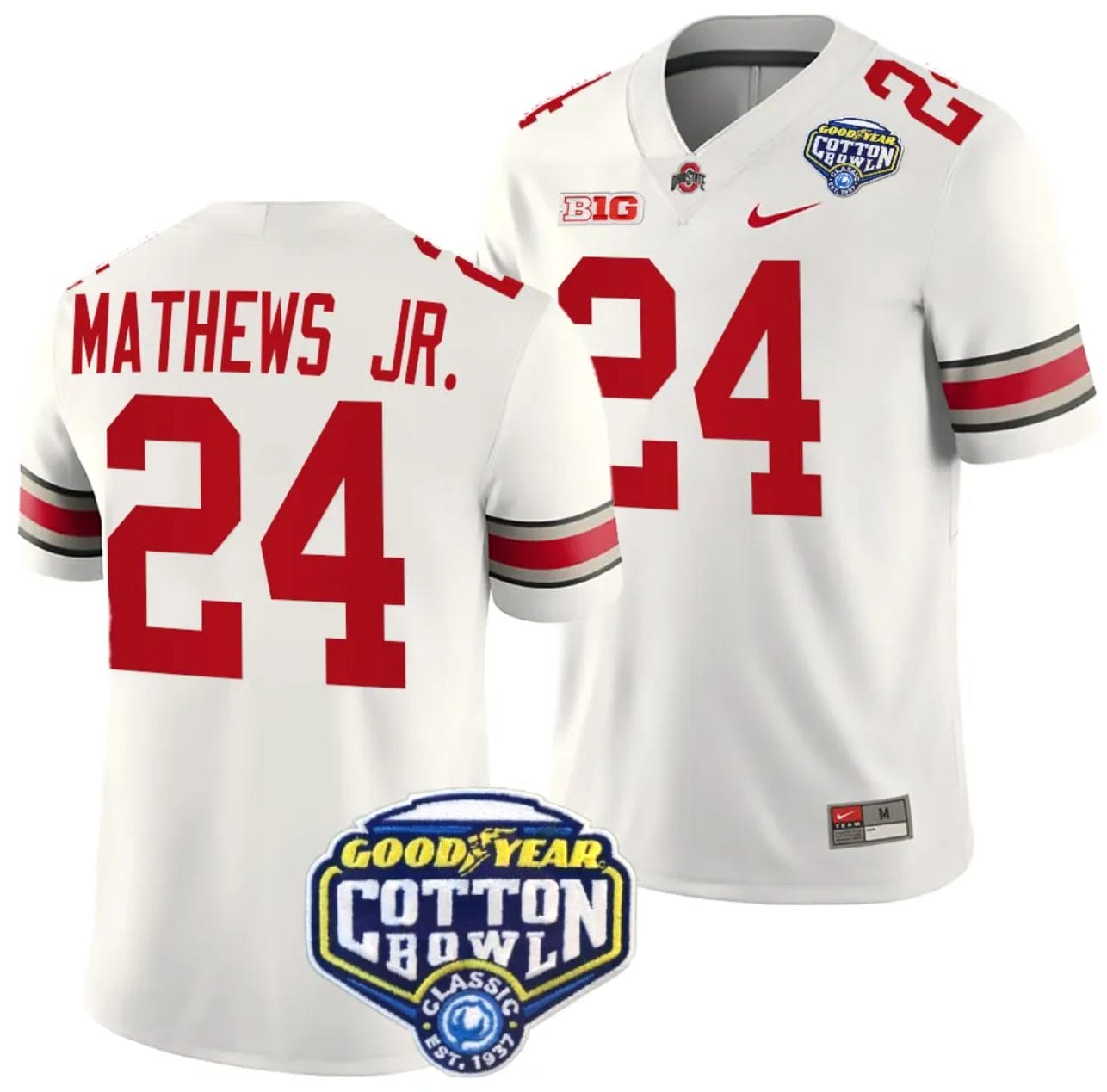 Jermaine Mathews Jr Jersey #24 Ohio State Buckeyes Cotton Bowl Patch 2023 Football White 1 Jermaine Mathews Jr Jersey #24 Ohio State Buckeyes Cotton Bowl Patch 2023 Football White