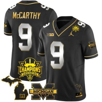 JJ McCarthy Jersey #9 Michigan Wolverines 2023 Big Ten Champions Patch Stitched Black Limited