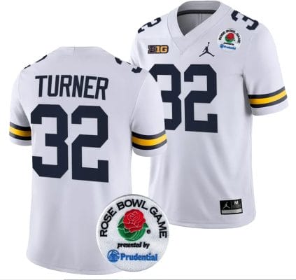 James Turner Jersey #32 Michigan Wolverines Rose Bowl Game 2024 Patch College Football Playoff White