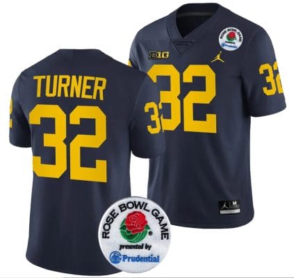 James Turner Jersey #32 Michigan Wolverines Rose Bowl Game 2024 Patch College Football Playoff Navy