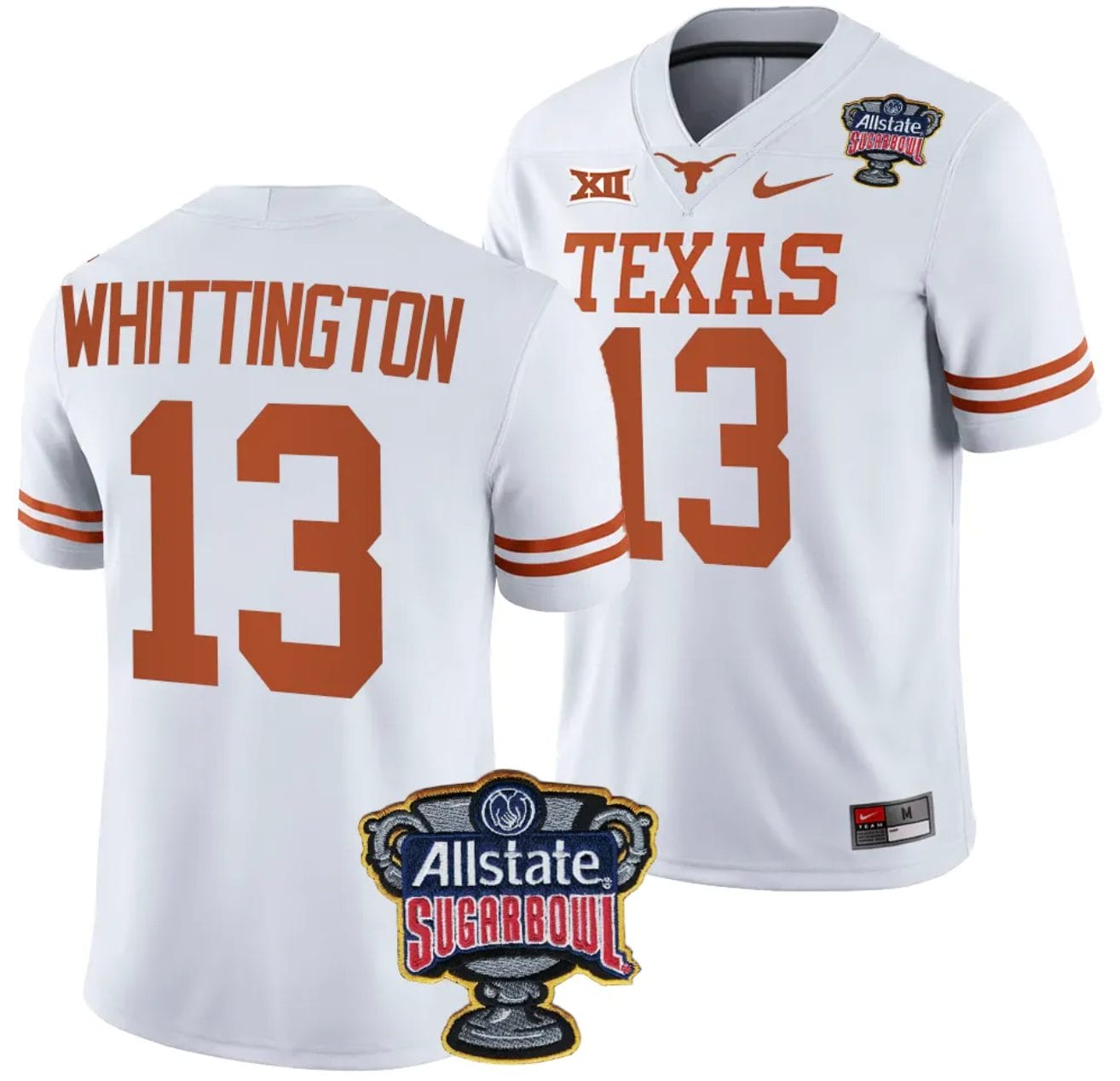 Jordan Whittington Jersey #13 Texas Longhorns Allstate Sugar Bowl Patch 2024 College Football White 1 Jordan Whittington Jersey #13 Texas Longhorns Allstate Sugar Bowl Patch 2024 College Football White