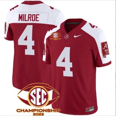 Jalen Milroe Jersey #4 Alabama Crimson SEC Championship 2023 Patch Vapor Limited Football Crimson Alternate 8 Jalen Milroe Jersey #4 Alabama Crimson SEC Championship 2023 Patch Vapor Limited Football Crimson Alternate