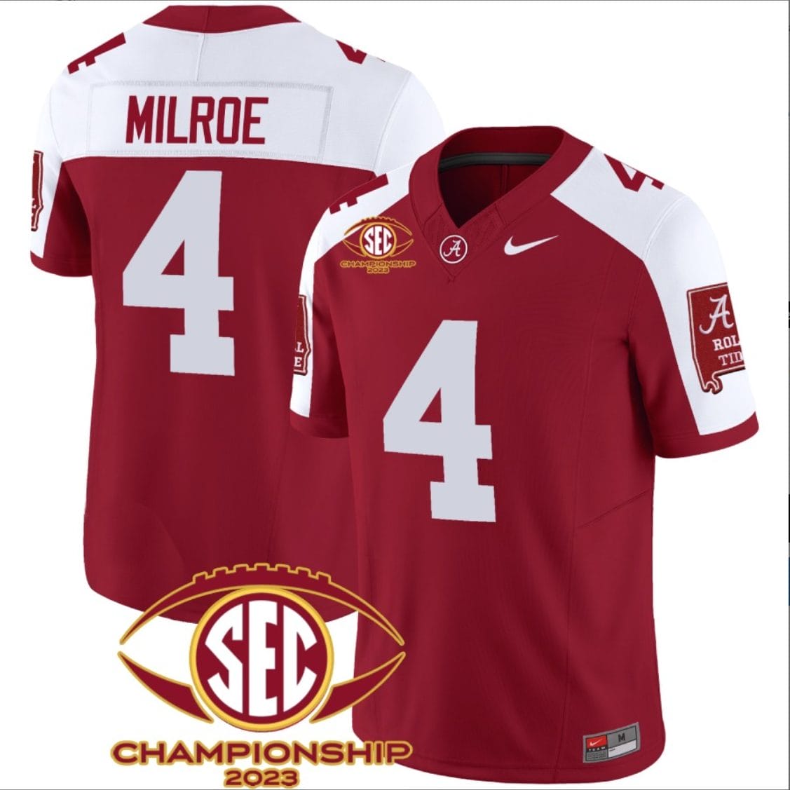 Jalen Milroe Jersey #4 Alabama Crimson SEC Championship 2023 Patch Vapor Limited Football Crimson Alternate 1 Jalen Milroe Jersey #4 Alabama Crimson SEC Championship 2023 Patch Vapor Limited Football Crimson Alternate