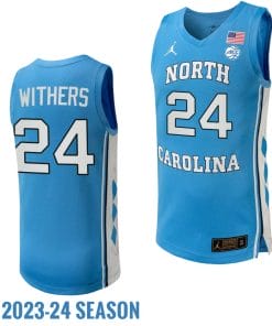 Jae'Lyn Withers Jersey #24 North Carolina Tar Heels Replica College Basketball 2023-24 Blue
