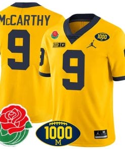 JJ McCarthy Jersey #9 Michigan Wolverines 1000 Wins & Rose Bowl Patch Special Yellow