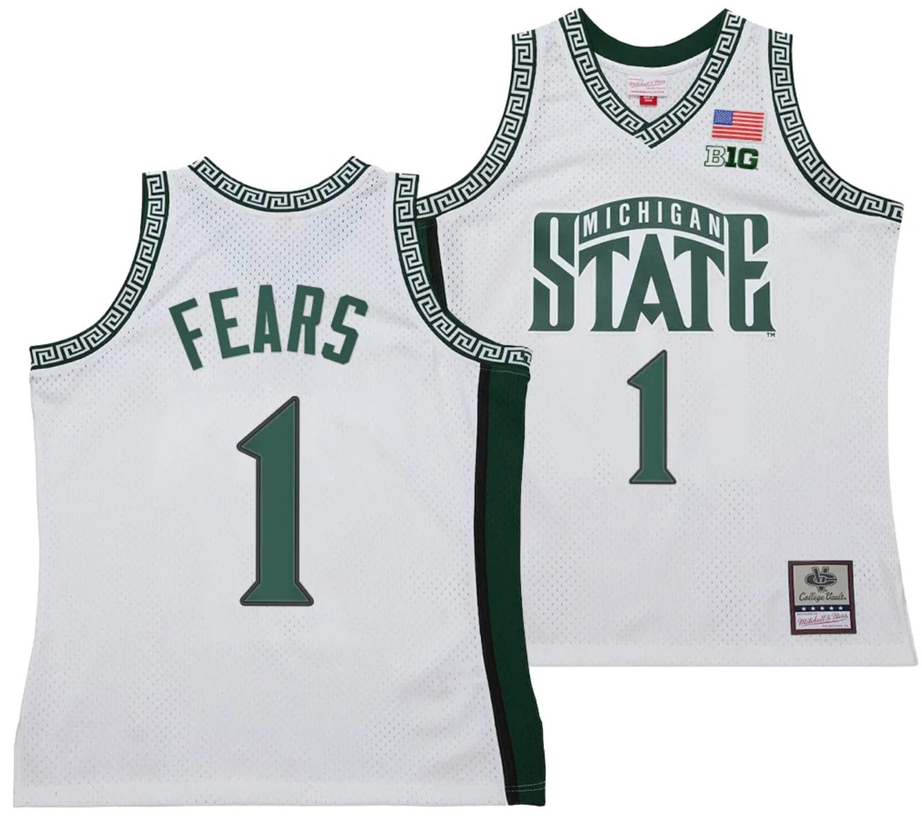 Jeremy Fears Jersey #1 Michigan State Spartans 125th Basketball Anniversary 1999 Throwback White 1 Jeremy Fears Jersey #1 Michigan State Spartans 125th Basketball Anniversary 1999 Throwback White