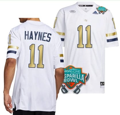 Jamal Haynes Jersey #11 Georgia Tech Yellow Jackets 2023 Gasparilla Bowl Patch Football White