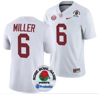 Jam Miller Jersey #6 Alabama Crimson Tide Rose Bowl Game 2024 Patch College Football Playoff White