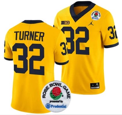 James Turner Jersey #32 Michigan Wolverines Rose Bowl Game 2024 Patch College Football Playoff Maize 8 James Turner Jersey #32 Michigan Wolverines Rose Bowl Game 2024 Patch College Football Playoff Maize