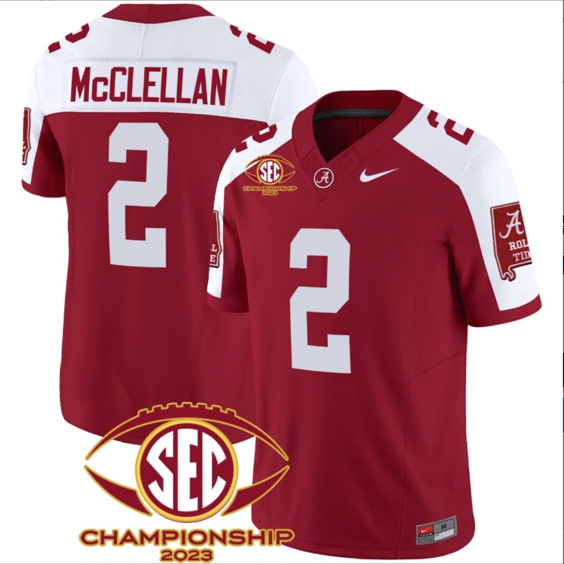 Jase McClellan Jersey #2 Alabama Crimson SEC Championship 2023 Patch Vapor Limited Football Crimson Alternate 1 Jase McClellan Jersey #2 Alabama Crimson SEC Championship 2023 Patch Vapor Limited Football Crimson Alternate