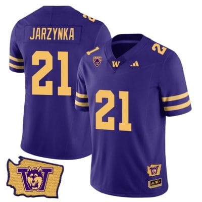 Joe Jarzynka Jersey #21 Washington Huskies Washington Map Patch Football Purple Gold