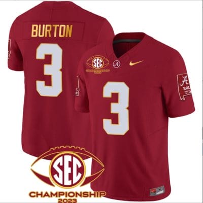 Jermaine Burton Jersey #3 Alabama Crimson SEC Championship 2023 Patch Vapor Gold Football Crimson 8 Jermaine Burton Jersey #3 Alabama Crimson SEC Championship 2023 Patch Vapor Gold Football Crimson