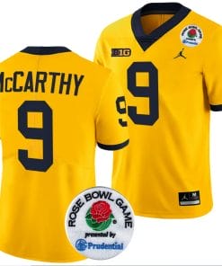 JJ McCarthy Jersey #9 Michigan Wolverines Rose Bowl Game 2024 Patch College Football Playoff Maize