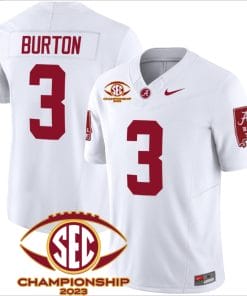 Jermaine Burton Jersey #3 Alabama Crimson SEC Championship 2023 Patch Vapor Limited Football White