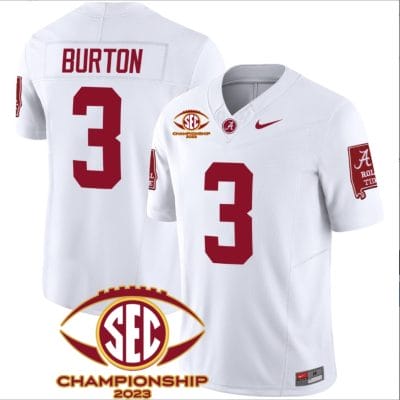Jermaine Burton Jersey #3 Alabama Crimson SEC Championship 2023 Patch Vapor Limited Football White