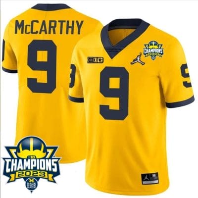 JJ McCarthy Jersey #9 Michigan Wolverines 2023 Big Ten Back to Back Champions Patch Stitched Maize