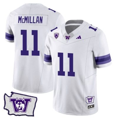 Jalen McMillan Jersey #11 Washington Huskies Washington Map Patch Football White 8 Jalen McMillan Jersey #11 Washington Huskies Washington Map Patch Football White