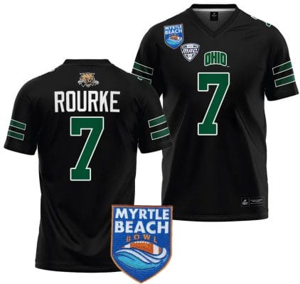 Kurtis Rourke Jersey #7 Ohio Bobcats 2023 Myrtle Beach Bowl Patch College Football Black