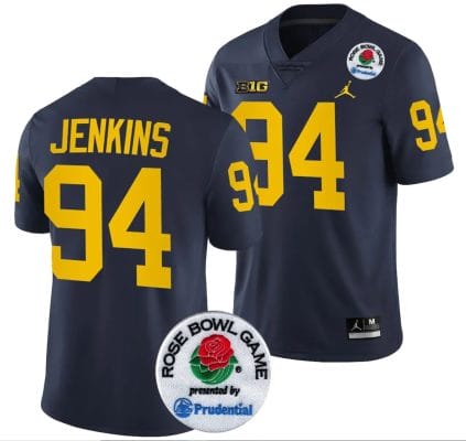Kris Jenkins Jersey #94 Michigan Wolverines Rose Bowl Game 2024 Patch College Football Playoff Navy