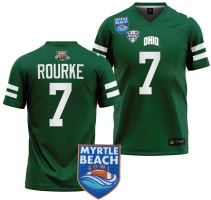 Kurtis Rourke Jersey #7 Ohio Bobcats 2023 Myrtle Beach Bowl College Football Green