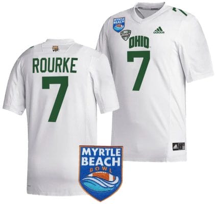 Kurtis Rourke Jersey #7 Ohio Bobcats 2023 Myrtle Beach Bowl Patch MVP Football White