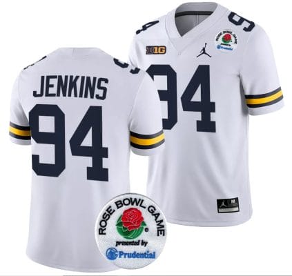 Kris Jenkins Jersey #94 Michigan Wolverines Rose Bowl Game 2024 Patch College Football Playoff White