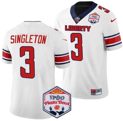 Kobe Singleton Jersey #3 Liberty Flames Fiesta Bowl Patch 2024 Football White 8 Kobe Singleton Jersey #3 Liberty Flames Fiesta Bowl Patch 2024 Football White