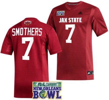 Logan Smothers Jersey #7 Jacksonville State Gamecocks 2023 New Orleans Bowl Patch Football Red