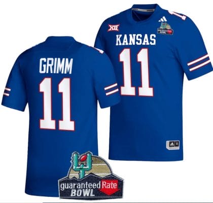 Luke Grimm Jersey #11 Kansas Jayhawks 2023 Guaranteed Rate Bowl Champs Football Royal