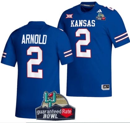 Lawrence Arnold Jersey #2 Kansas Jayhawks 2023 Guaranteed Rate Bowl Champs Football Royal