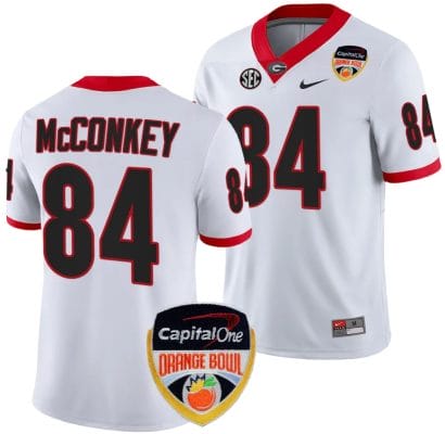 Ladd McConkey Jersey #84 Georgia Bulldogs Orange Bowl Patch 2023 College Football White