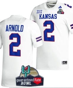 Lawrence Arnold Jersey #2 Kansas Jayhawks 2023 Guaranteed Rate Bowl Champs MVP Football White