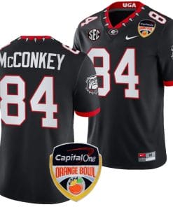 Ladd McConkey Jersey #84 Georgia Bulldogs Orange Bowl Patch 2023 College Football Black