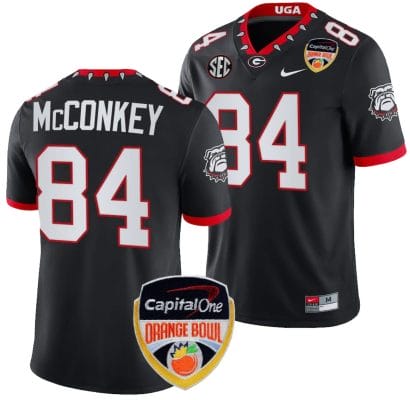 Ladd McConkey Jersey #84 Georgia Bulldogs Orange Bowl Patch 2023 College Football Black