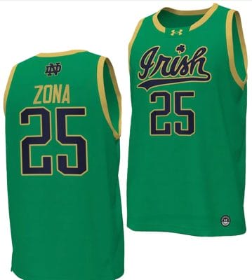 Matt Zona Jersey #25 Notre Dame Fighting Irish Basketball uniform Green 8 Matt Zona Jersey #25 Notre Dame Fighting Irish Basketball uniform Green