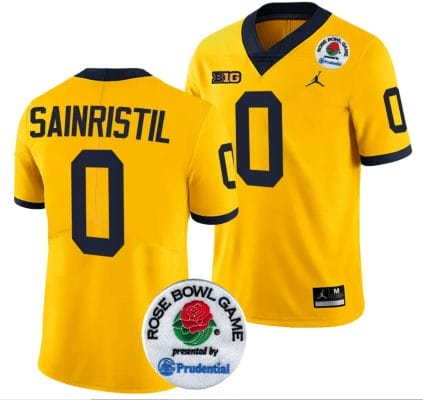 Mike Sainristil Jersey #0 Michigan Wolverines Rose Bowl Game 2024 Patch College Football Playoff Maize