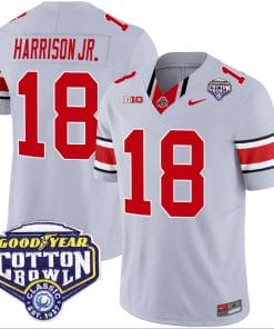 Marvin Harrison Jr Jersey #18 Ohio State Buckeyes Cotton Bowl Patch Vapor Football Gray