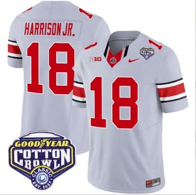 Marvin Harrison Jr Jersey #18 Ohio State Buckeyes Cotton Bowl Patch Vapor Football Gray