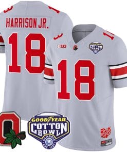 Marvin Harrison Jr Jersey #18 Ohio State Buckeyes Good Year Cotton Bowl Patch Football Gray