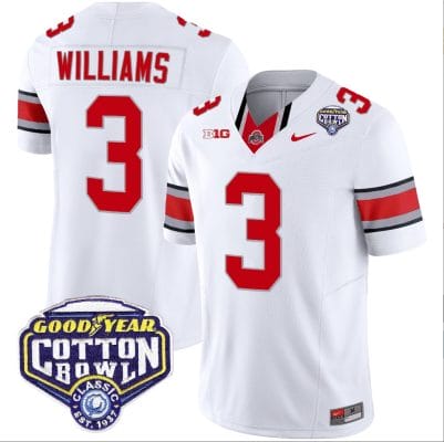 Miyan Williams Jersey #3 Ohio State Buckeyes Cotton Bowl Patch Vapor Football White
