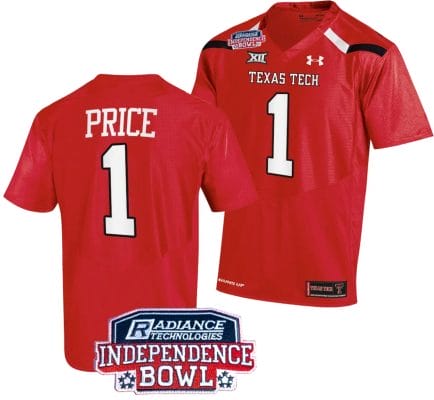 Myles Price Jersey #1 Texas Tech Red Raiders Independence Bowl Patch Football 2023 Red