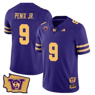 Michael Penix Jr Jersey #9 Washington Huskies Washington Map Patch Football Purple Gold