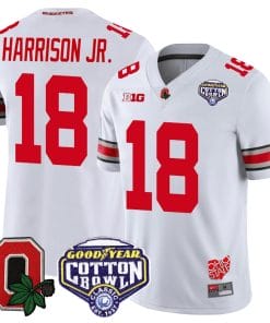 Marvin Harrison Jr Jersey #18 Ohio State Buckeyes Good Year Cotton Bowl Patch Football White