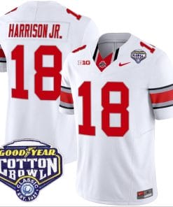 Marvin Harrison Jr Jersey #18 Ohio State Buckeyes Cotton Bowl Patch Vapor Football White
